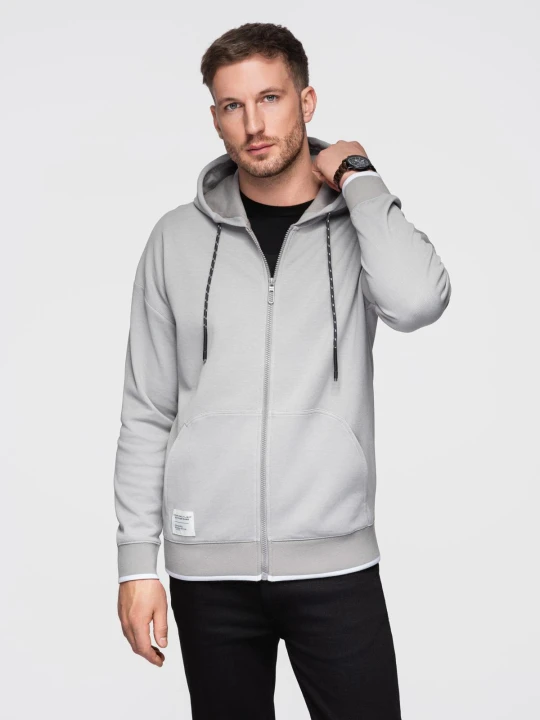Zdjęcie produktu Męska bluza dresowa z kapturem o delikatnej strukturze – szara V4 Ombre Clothing