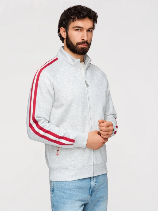 Zdjęcie produktu Męska bluza dresowa z wysokim kołnierzem i lampasami – szary melanż V1 - Rozmiar: L Ombre Clothing