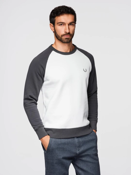 Zdjęcie produktu Męska bluza kontrastowa z reglanowym rękawem - kremowo-grafitowa V1 - Rozmiar: XXL Ombre Clothing grafitowy