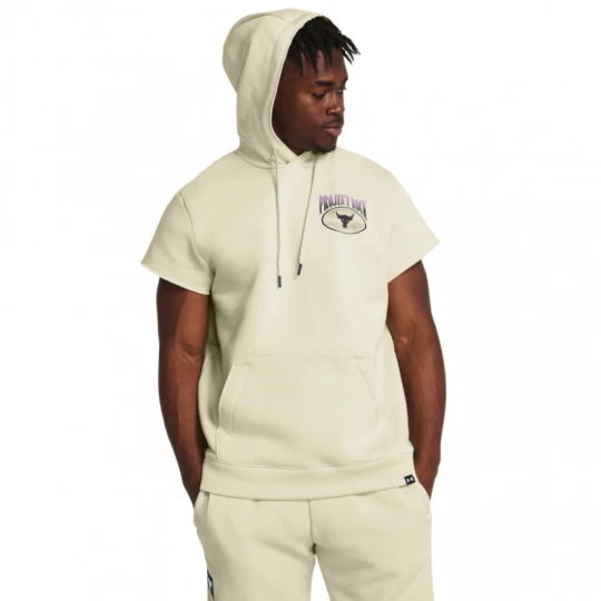 Zdjęcie produktu Męska bluza treningowa nierozpinana z krótkim rękawem Under Armour Project Rock Q1 SS Icon Fleece HD - kremowa