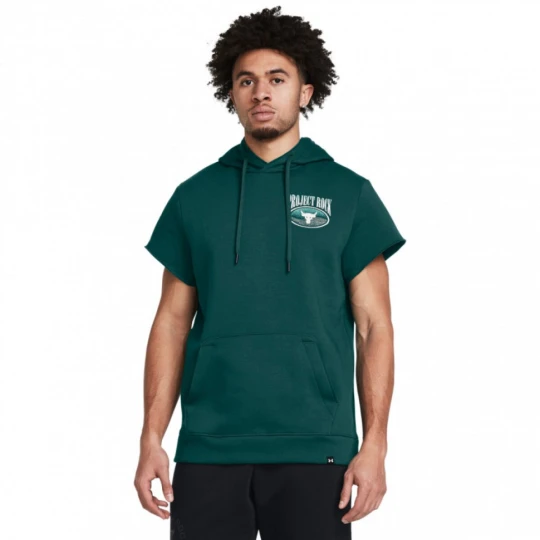 Zdjęcie produktu Męska bluza treningowa nierozpinana z krótkim rękawem Under Armour Project Rock Q1 SS Icon Fleece HD - zielona