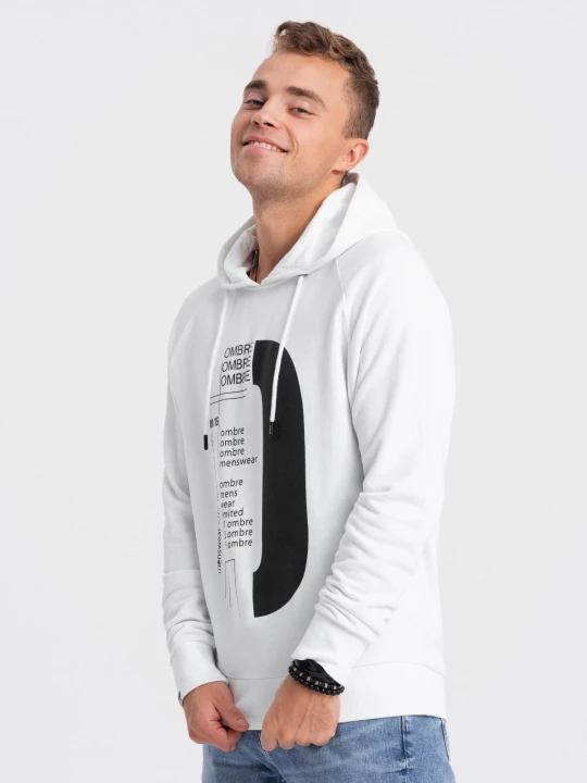 Zdjęcie produktu Męska bluza z nadrukiem HOODIE - biała V1 - Rozmiar: XL Ombre Clothing