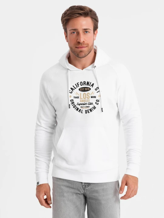 Zdjęcie produktu Męska bluza z nadrukiem kangurka - biała V1 - Rozmiar: L Ombre Clothing