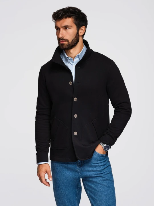 Zdjęcie produktu Męska bluza zapinana na guziki ze stójką – czarna V6 - Rozmiar: S Ombre Clothing