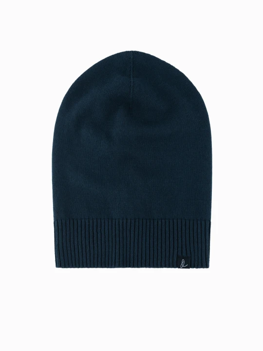 Zdjęcie produktu Męska czapka zimowa beanie z bawełnianej dzianiny – granatowa V4 Ombre Clothing