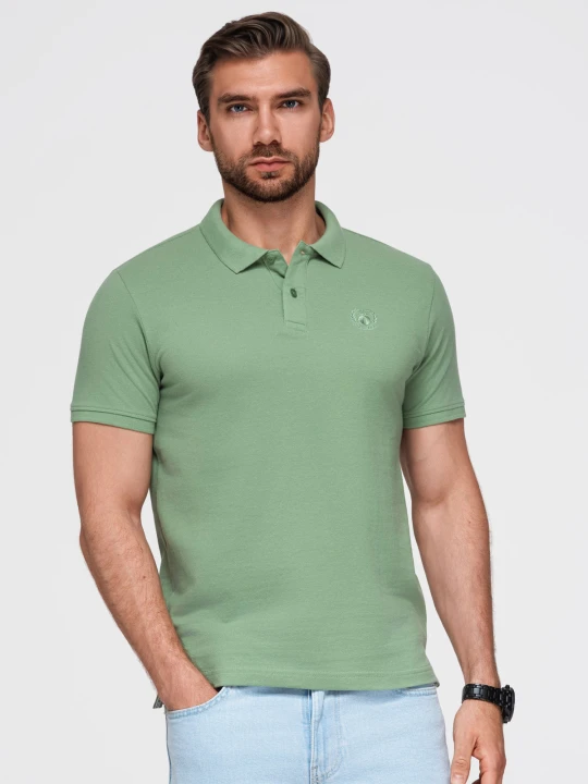 Zdjęcie produktu Męska jednokolorowa koszulka polo BASIC z dzianiny pique - zielona V11 Ombre Clothing