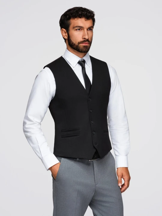 Zdjęcie produktu Męska kamizelka garniturowa z klasycznym detalem i podszewką – czarna V4 - Rozmiar: XL Ombre Clothing