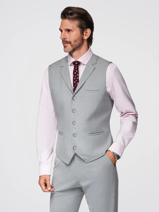 Zdjęcie produktu Męska kamizelka garniturowa z kołnierzem - jasnoszara V1 - Rozmiar: XL Ombre Clothing szary