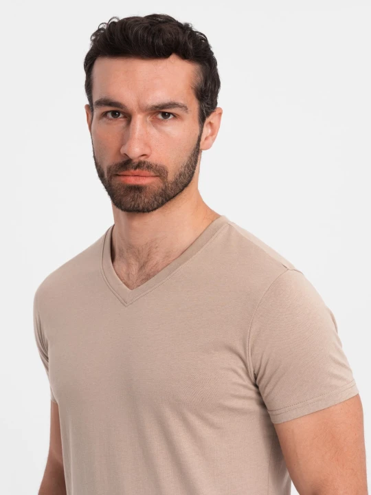Zdjęcie produktu Męska klasyczna bawełniana koszulka z dekoltem w serek BASIC – popielata V21 - Rozmiar: 4XL Ombre Clothing popielaty