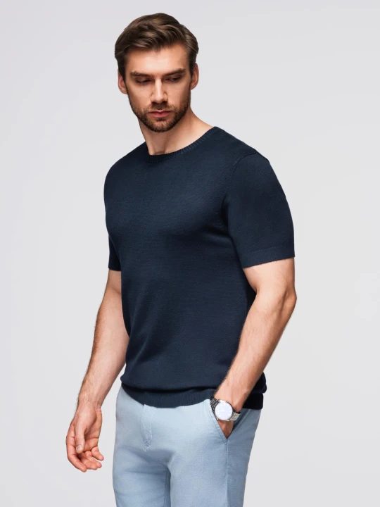 Zdjęcie produktu Męska klasyczna dzianinowa koszulka ze ściągaczami– granatowa V1 - Rozmiar: S Ombre Clothing czarny