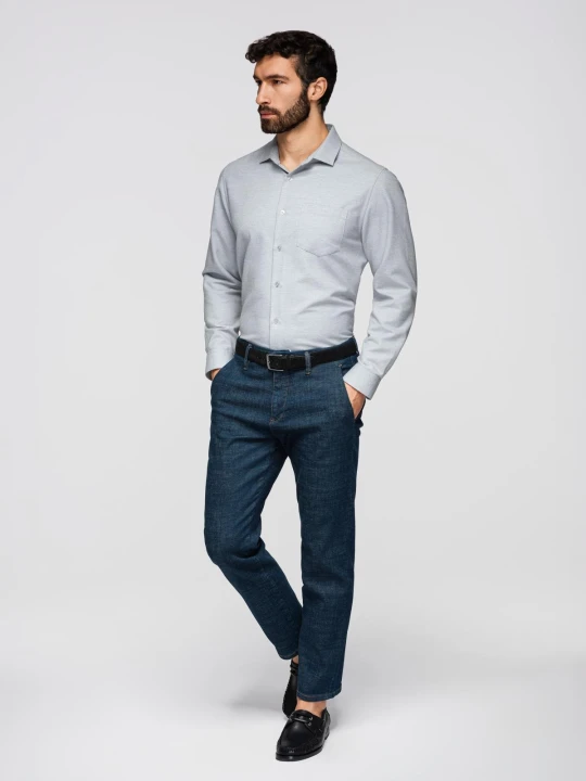 Zdjęcie produktu Męska koszula klasyczna regular fit - szary melanż V2 - Rozmiar: XL Ombre Clothing