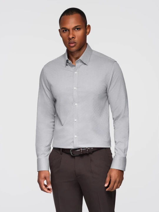 Zdjęcie produktu Męska koszula SLIM FIT z ozdobnej tkaniny – szara V2 - Rozmiar: L Ombre Clothing
