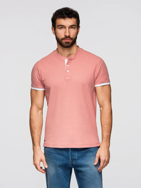 Zdjęcie produktu Męska koszulka polo bez kołnierzyka - różowa V7 - Rozmiar: S Ombre Clothing