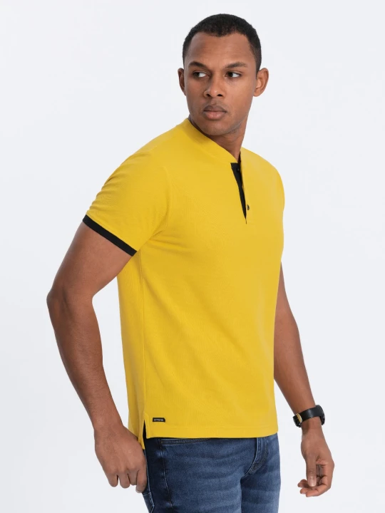Zdjęcie produktu Męska koszulka polo bez kołnierzyka - żółta V9 Ombre Clothing