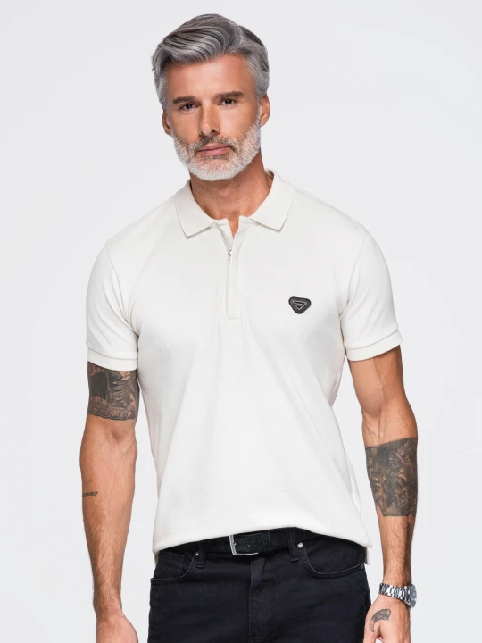 Zdjęcie produktu Męska koszulka polo z dekoltem na zamek - biała V1 Ombre Clothing