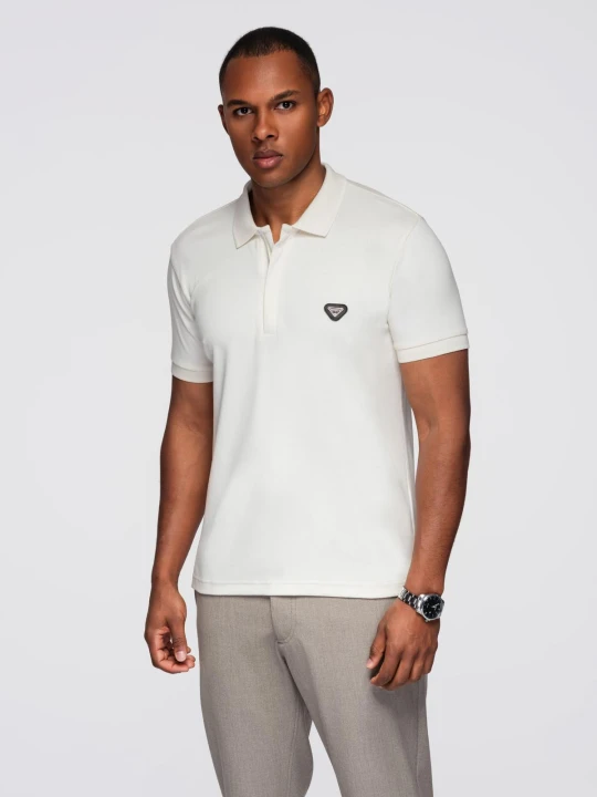 Zdjęcie produktu Męska koszulka polo z dekoltem na zamek - biała V1 - Rozmiar: M Ombre Clothing