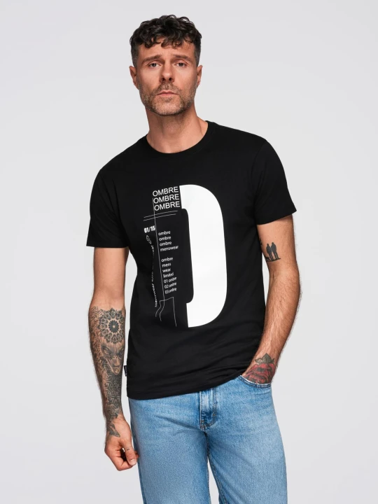 Zdjęcie produktu Męska koszulka z dużym printem – czarna V3 - Rozmiar: L Ombre Clothing
