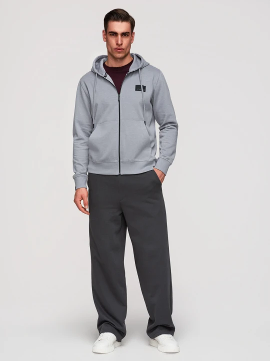 Zdjęcie produktu Męska rozpinana bluza dresowa z kapturem i naszywką – szara V1 - Rozmiar: XXL Ombre Clothing