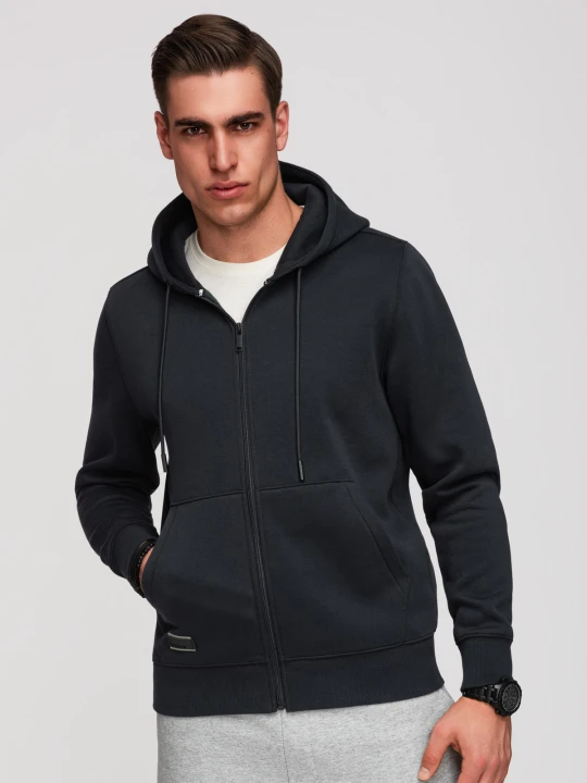 Zdjęcie produktu Męska rozpinana dresowa bluza BASIC – czarna V9 - Rozmiar: L Ombre Clothing
