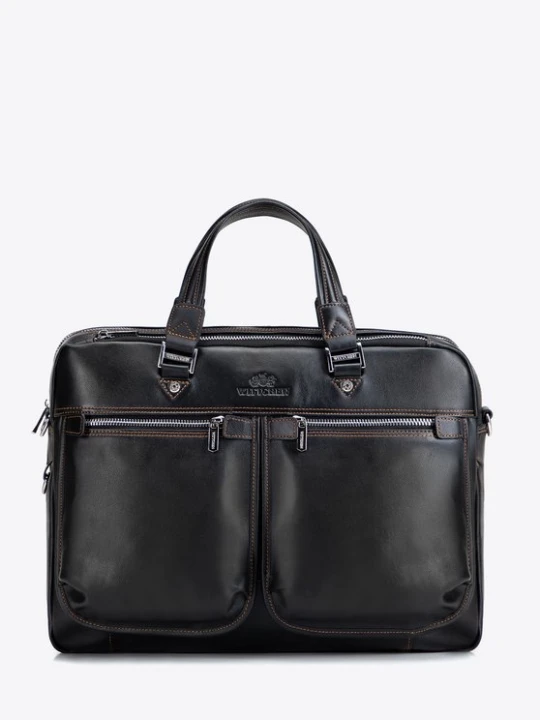 Zdjęcie produktu Męska skórzana torba na laptopa 14” z paskiem czarna Wittchen