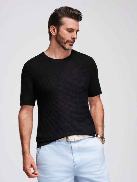 Zdjęcie produktu Męska strukturalna dzianinowa koszulka - czarna V3 - Rozmiar: XL Ombre Clothing