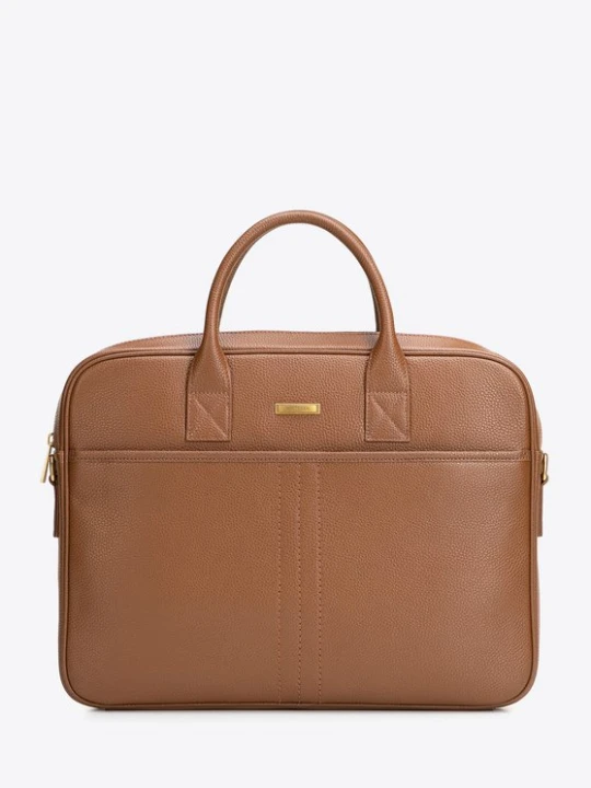 Zdjęcie produktu Męska torba na laptopa 15, 6” ze skóry naturalnej groszkowej jasny brąz Wittchen