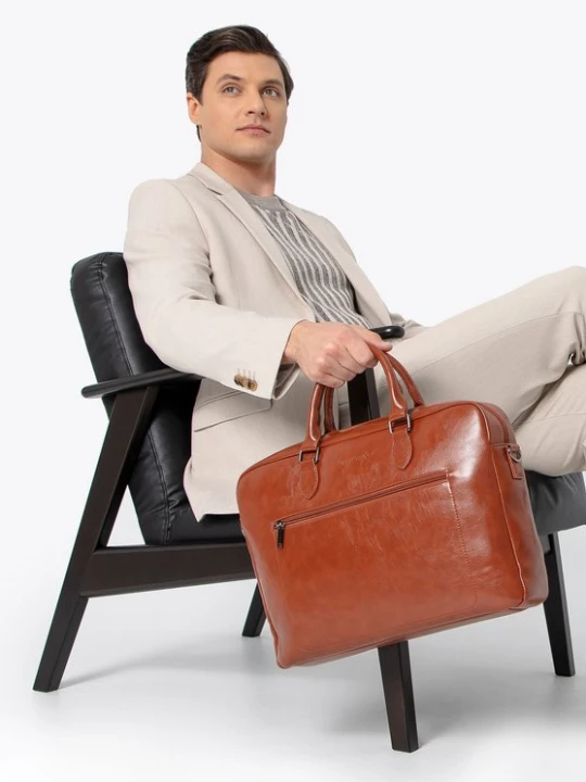 Zdjęcie produktu Męska torba na laptopa 16” z imitacji skóry brązowa Wittchen