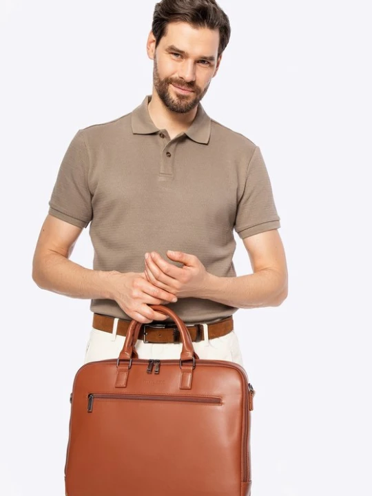 Zdjęcie produktu Męska torba na laptopa 16” z imitacji skóry jasny brąz Wittchen