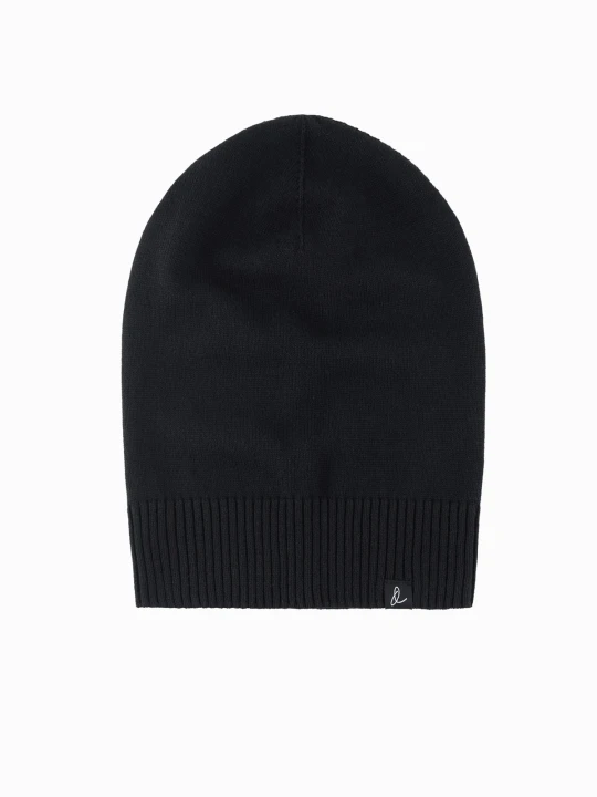 Zdjęcie produktu Męska zimowa czapka beanie z bawełnianej dzianiny – czarna V1 Ombre Clothing