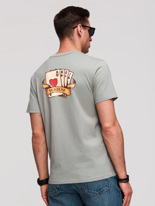 Zdjęcie produktu Męski bawełniany T-shirt o kroju regular z printem w stylu vitage tattoo - szary V1 - Rozmiar: M Ombre Clothing