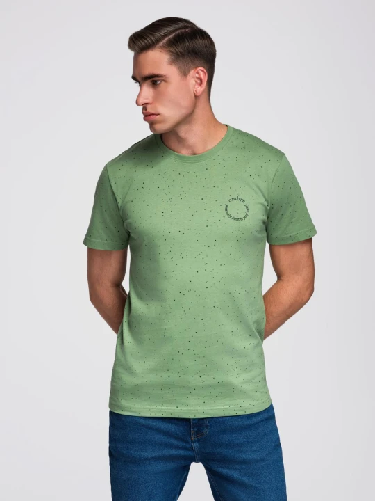 Zdjęcie produktu Męski bawełniany t-shirt z nadrukiem i okrągłym dekoltem – zielony V4 Ombre Clothing