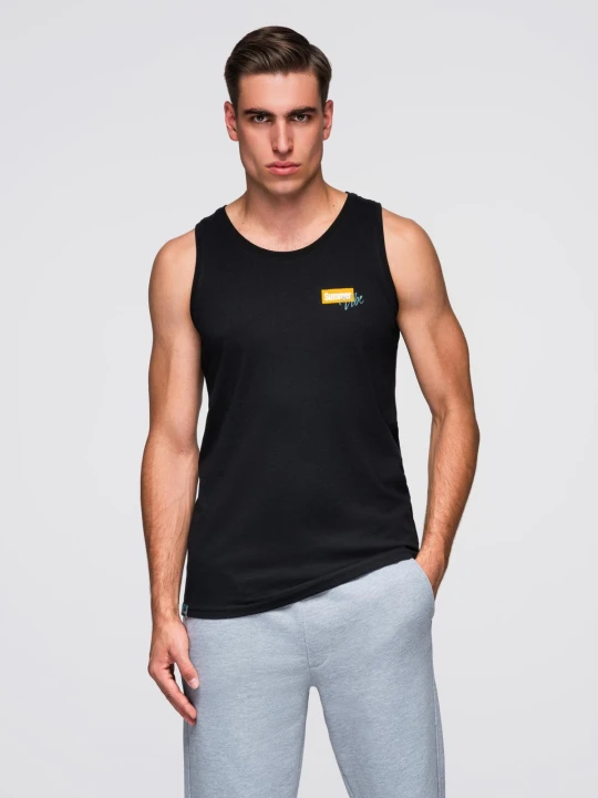 Zdjęcie produktu Męski bawełniany tank top z nadrukiem Summer Vibe – czarny V1 - Rozmiar: XL Ombre Clothing