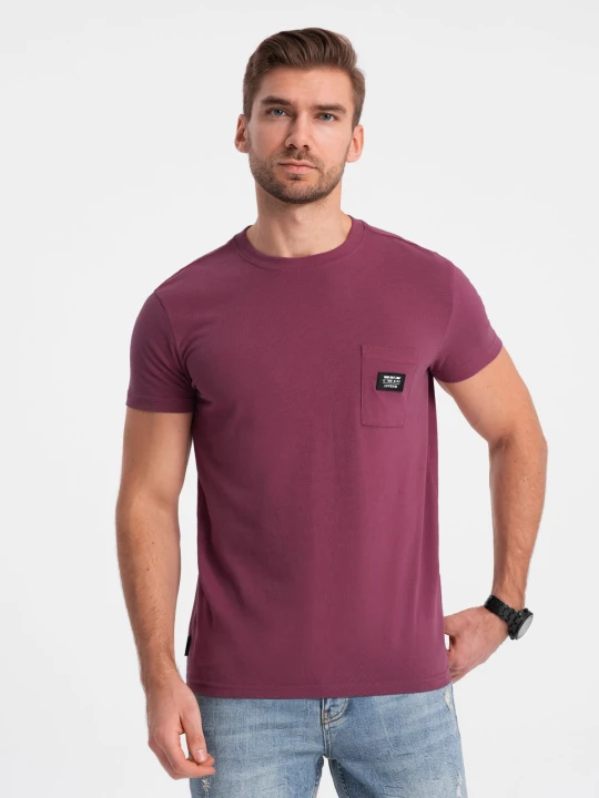 Zdjęcie produktu Męski casualowy t-shirt z naszytą kieszonką - ciemnoróżowy V5 - Rozmiar: XXL Ombre Clothing