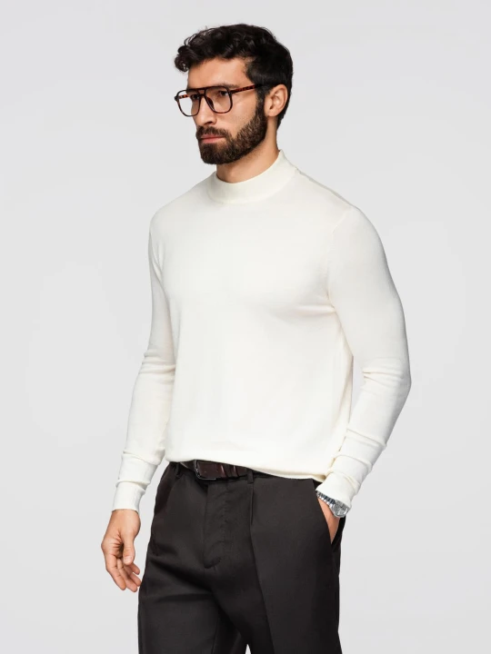 Zdjęcie produktu Męski dzianinowy półgolf z wiskozą – kremowy V4 - Rozmiar: L Ombre Clothing