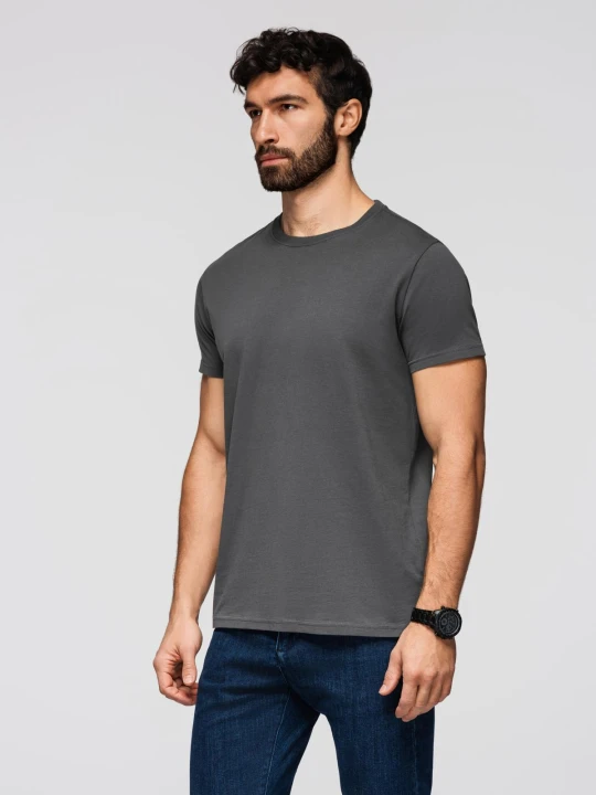 Zdjęcie produktu Męski klasyczny bawełniany T-shirt BASIC - grafitowy V15 - Rozmiar: M Ombre Clothing