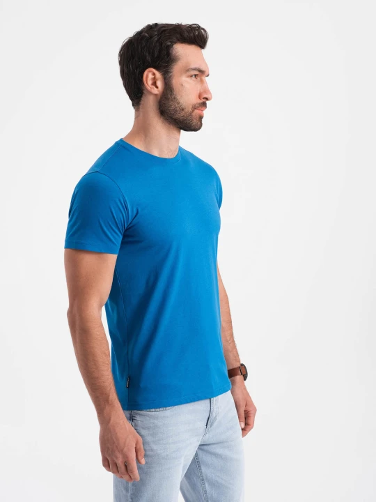 Zdjęcie produktu Męski klasyczny bawełniany T-shirt BASIC - niebieski V12 - Rozmiar: 3XL Ombre Clothing