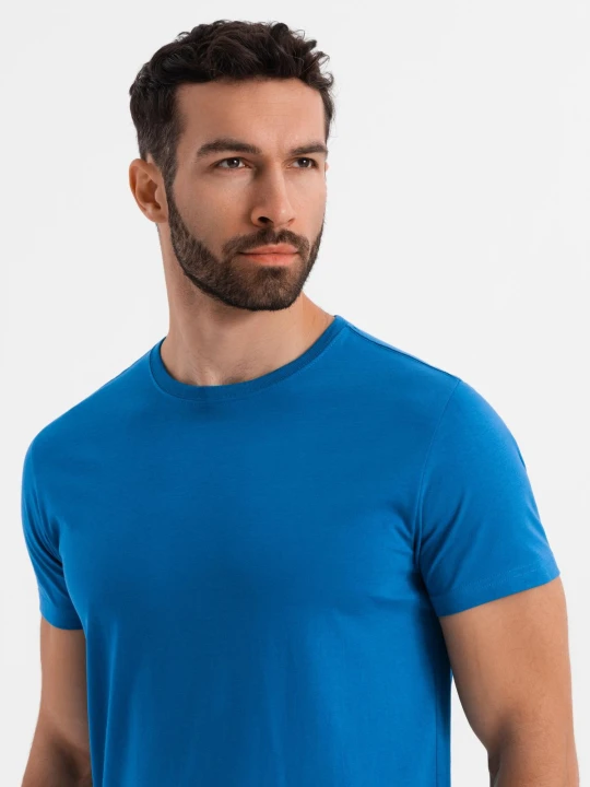 Zdjęcie produktu Męski klasyczny bawełniany T-shirt BASIC - niebieski V12 - Rozmiar: S Ombre Clothing