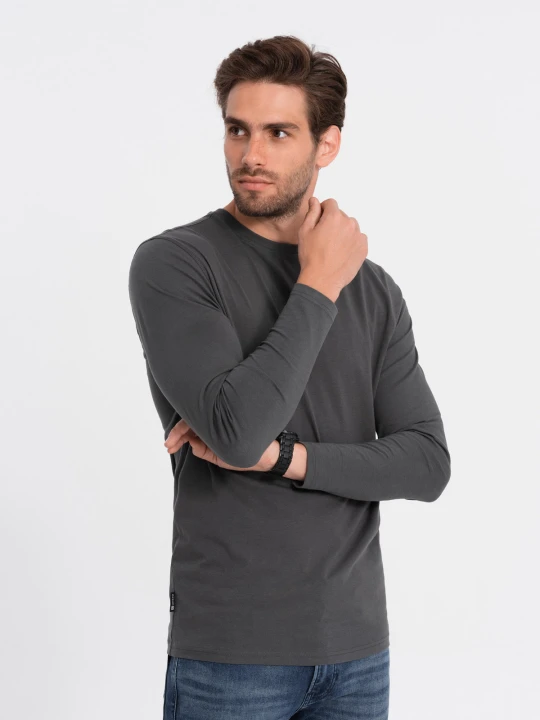 Zdjęcie produktu Męski longsleeve BASIC z okrągłym dekoltem - grafitowy V6 - Rozmiar: S Ombre Clothing