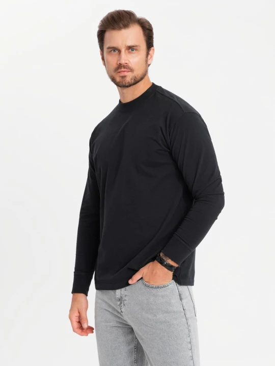 Zdjęcie produktu Męski longsleeve bawełniany LOOSE FIT z okrągłym dekoltem – czarny V1 Ombre Clothing