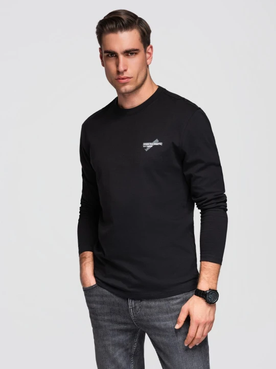 Zdjęcie produktu Męski longsleeve bawełniany z okrągłym dekoltem - czarny V2 - Rozmiar: S Ombre Clothing
