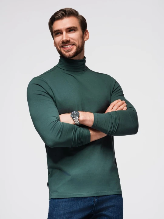 Zdjęcie produktu Męski longsleeve gładki z golfem - ciemnozielony V7 - Rozmiar: S Ombre Clothing