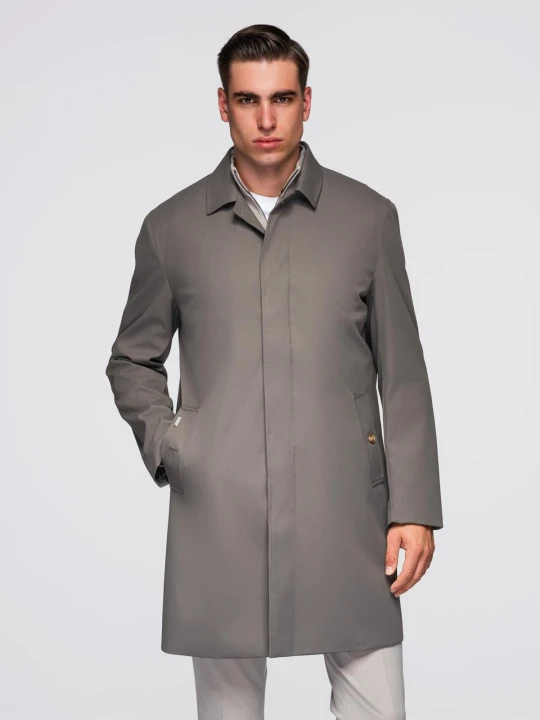 Zdjęcie produktu Męski minimalistyczny płaszcz z odpinaną kamizelką - popielaty V6 Ombre Clothing