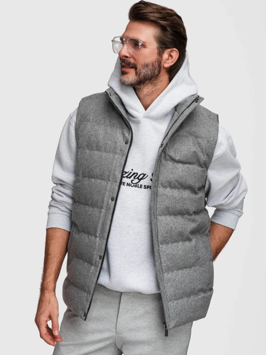 Zdjęcie produktu Męski pikowany bezrękawnik z wełną – szary melanż V1 - Rozmiar: L/XL Ombre Clothing