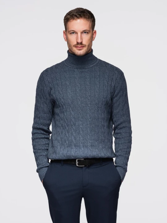 Zdjęcie produktu Męski sweter golf z warkoczowym splotem – granatowy V3 - Rozmiar: S Ombre Clothing