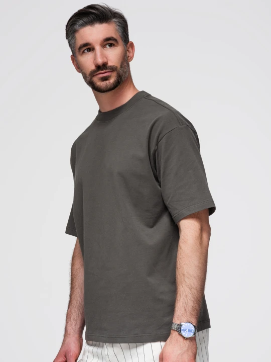 Zdjęcie produktu Męski t-shirt bawełniany LOOSE FIT z okrągłym dekoltem – szarozielony V3 - Rozmiar: XXL Ombre Clothing