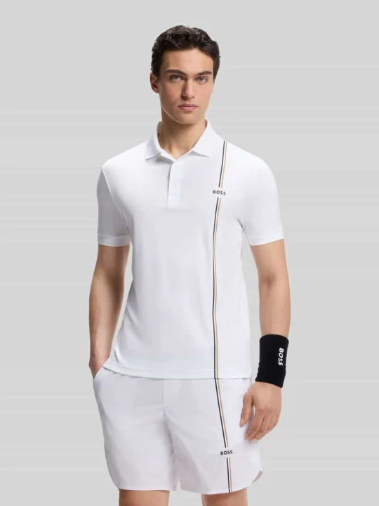 Zdjęcie produktu męski t-shirt o kroju regular fit sport z taśmą z logo Boss Biały