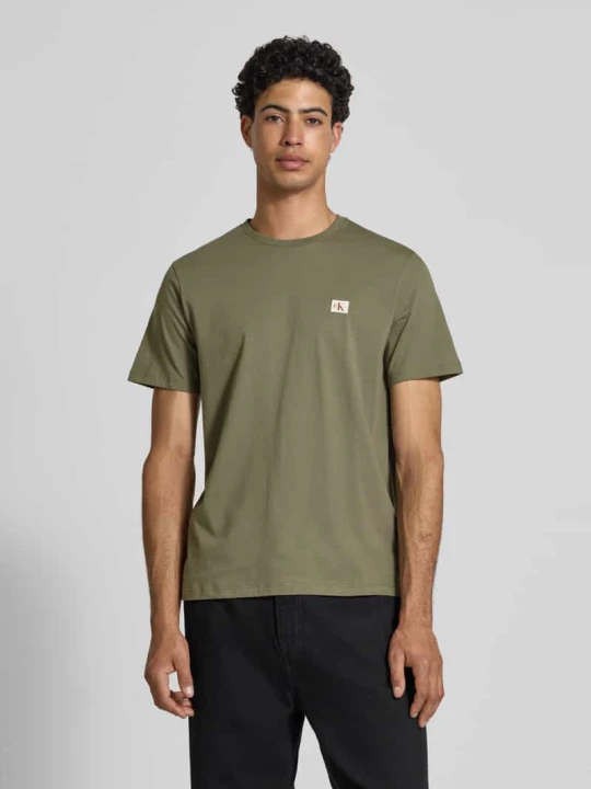 Zdjęcie produktu męski t-shirt o kroju regular fit z czystej bawełny Calvin Klein Jeans Khaki