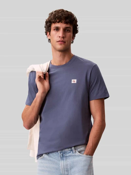 Zdjęcie produktu męski t-shirt o kroju regular fit z czystej bawełny Calvin Klein Jeans Jeansowy niebieski