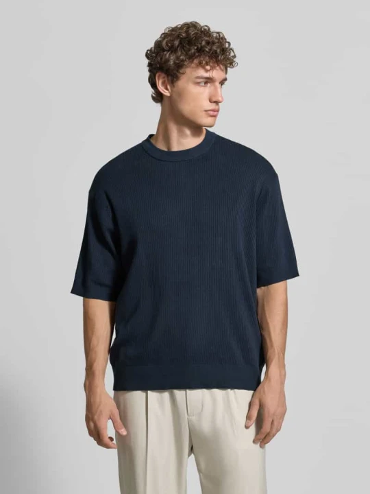 Zdjęcie produktu t-shirt o kroju regular fit z czystej bawełny model 'MATTIS' Selected Granatowy