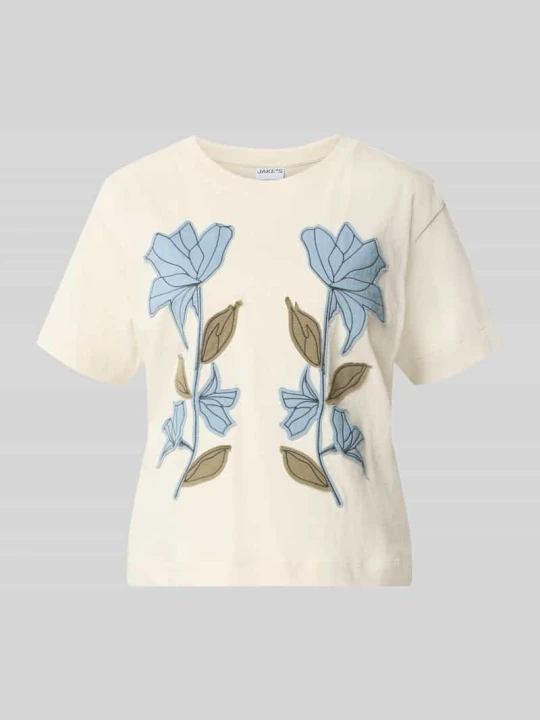 Zdjęcie produktu t-shirt z haftami i okrągłym dekoltem Jake*s Écru